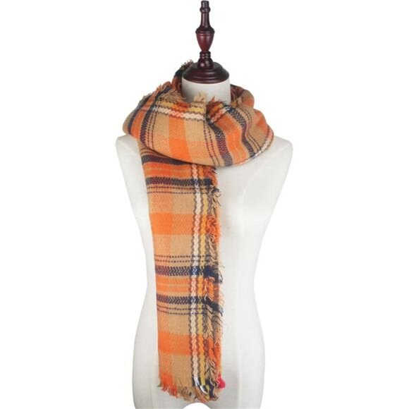Women's Fall Winter Scarf Classic Tassel Plaid Tartan Warm Soft Chunky Large - Picture 3 of 8